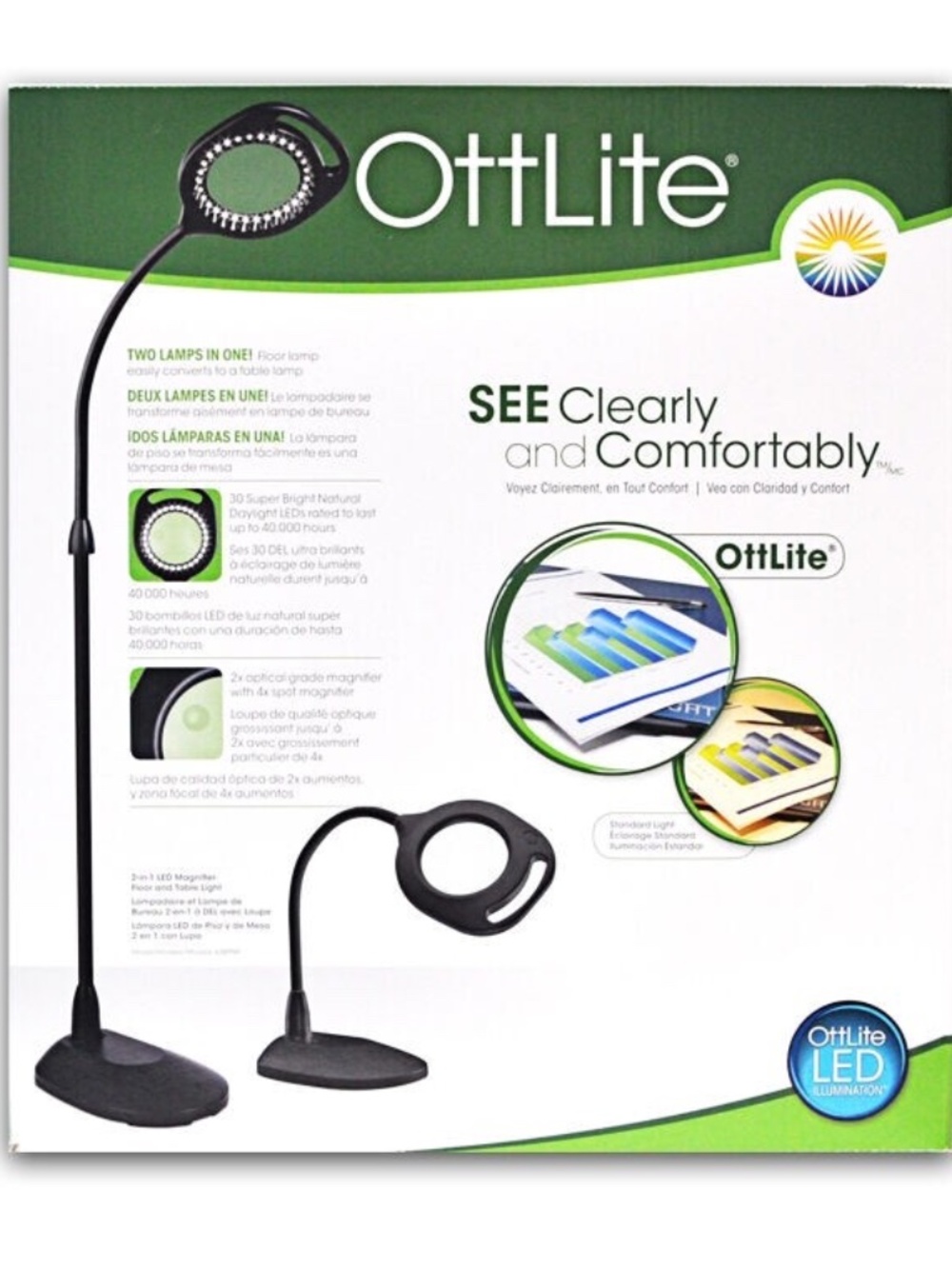 Brand New!!!! OttLite 2-in-1 LED Magnifier Floor and Table Light